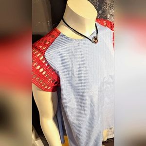 Medium Maeve anthropology swing knit sleeve summer horizontal pinstripe denim